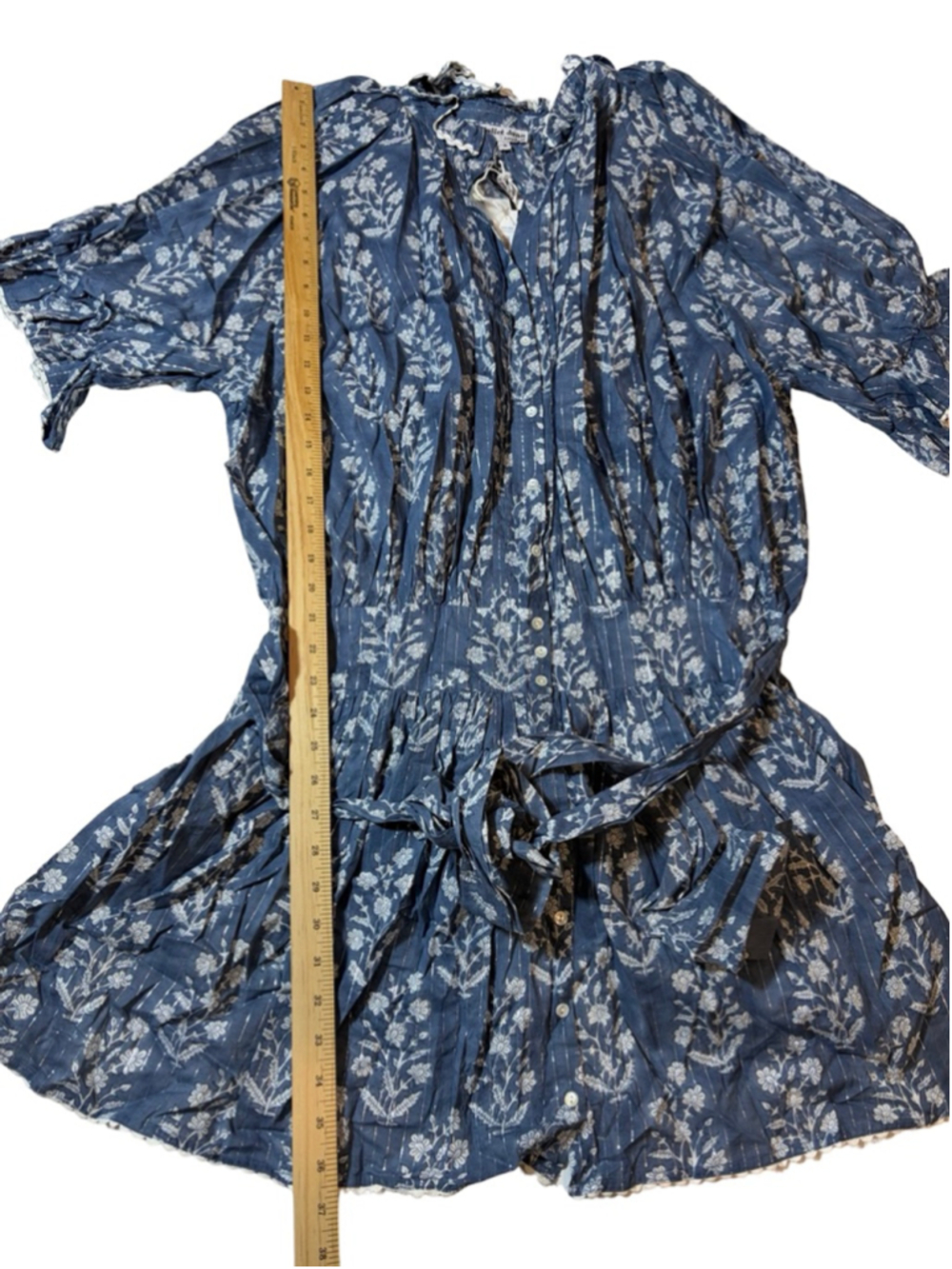 Juliet Dunn Blue Floral Block Print Blouson Dress Metallic Resort Nwt — image 2 of 8